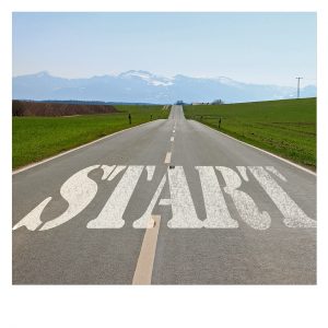 Road with "start" written on it