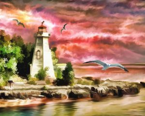 image of a painted lighthouse
