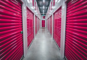 Storage units with pink doors