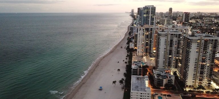 aerial view of the beach and the city is where movers Hallandale Beach operate