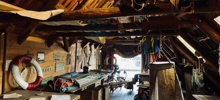 A cluttered attic.