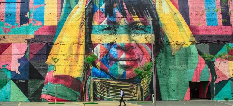 A mural of a native american woman