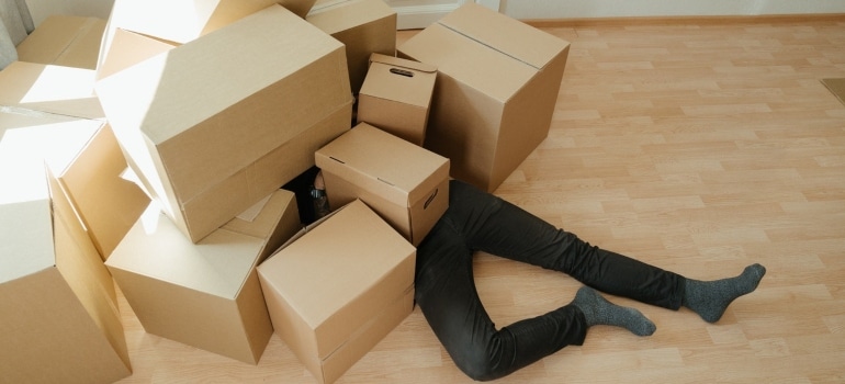 Man Buried in Brown Cardboard Boxes
